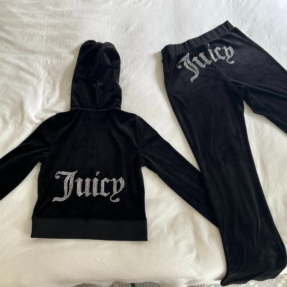 Authentic Juicy Couture Black Velour Track Suit - Picture 2 of 4